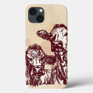 Esboço do desenhar da mão de duas vacas & vintag