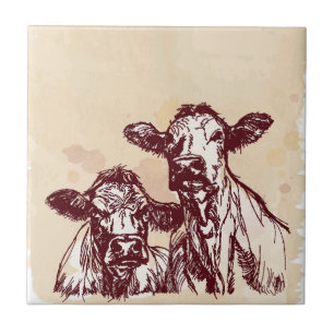 Esboço do desenhar da mão de duas vacas & vintag