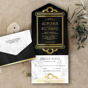 Escama de Peixe Preto e Dourado Arte Deco Mármore 