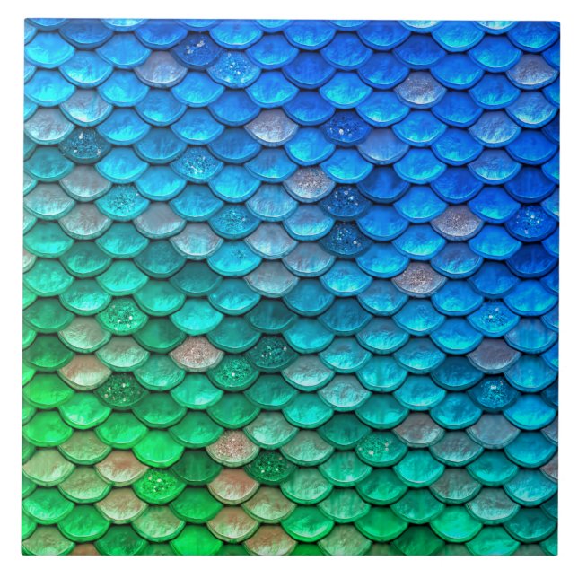 Escamas de Sereia de Peixes Azuis Iridescentes (Frente)