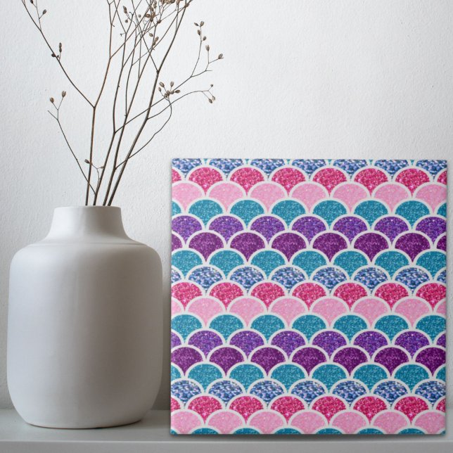 escamas de sereia roxa-rosa-turquesa-aqua (aqua turquoise pink purple mermaid scales ceramic tile)