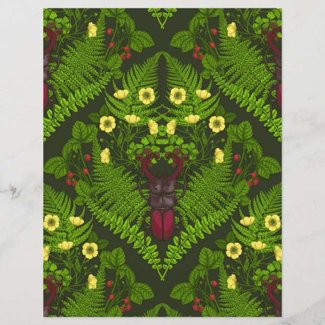 Escaravelho e samambaias, folhas verdes (Frente)