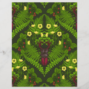 Escaravelho e samambaias, folhas verdes