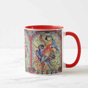 Escarlate vermelho ornamentado da caneca azul do