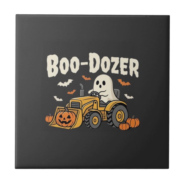 Escavadeira Fantasma Boo-Dozer Design de Halloween (Frente)