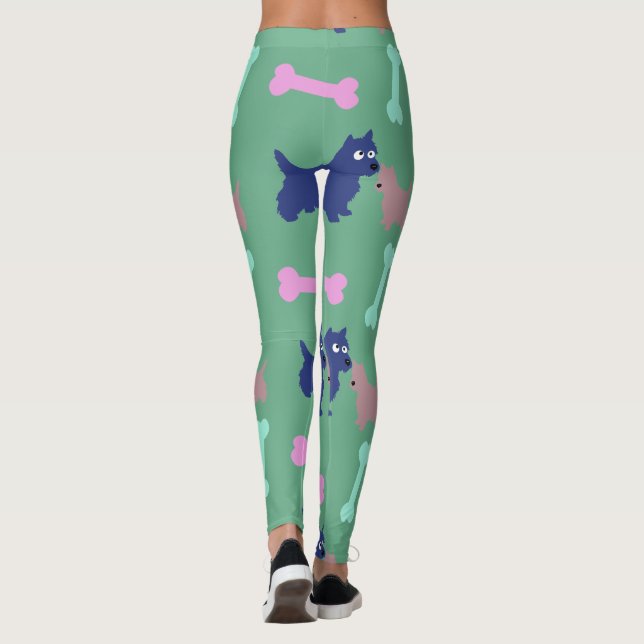 Escocês Terrier Puppy Bones Leggings Verdes Claras (Verso)