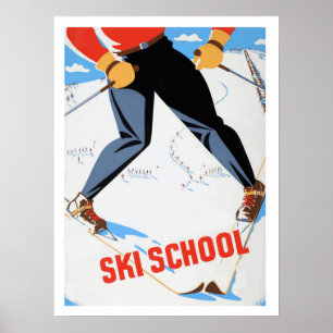 Escola do esqui, homem no esqui, poster das