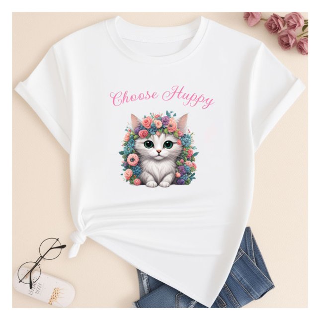 Escolha a camiseta impressão de gato feliz (Criador carregado)