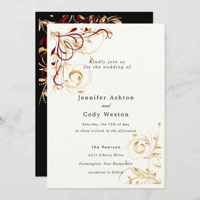 Escolha de Cores Douradas Elegantes do Convite de  (Frente/Verso)