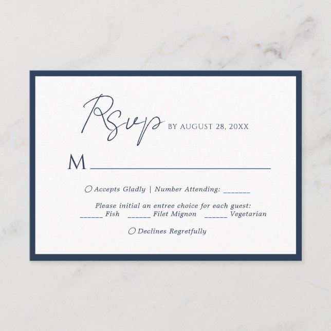 Escolha de Menu de Casamento Azul Marinho com Letr (Frente)