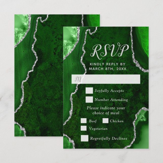 Escolha de Refeição com Ágata Verde e Prata RSVP (Frente/Verso)