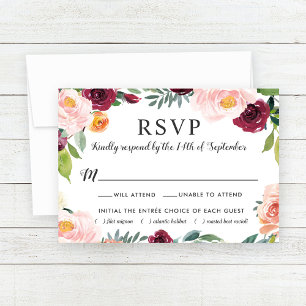 Escolha de Refeição RSVP de Casamento Floral Rosa 