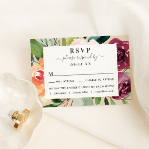 Escolha de Refeição RSVP de Casamento Floral Rosa 