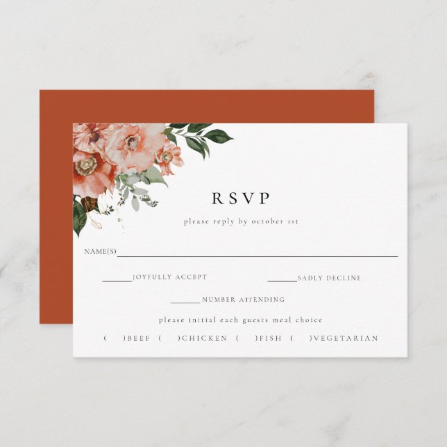 Escolha de RSVP para a Refeição do Casamento Flora (Frente/Verso)