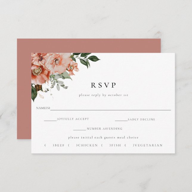 Escolha de RSVP para a Refeição do Casamento Flora (Frente/Verso)