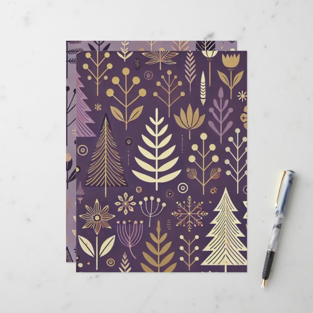 Escrapão da Natureza roxa e Dourada escandinava (Frente/Verso In Situ)