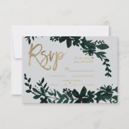 Escrita em ouro Floral cinza verde rsvp casamento