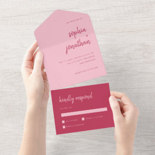 Escrita Mínima Moderna Magenta e Casamento Rosa