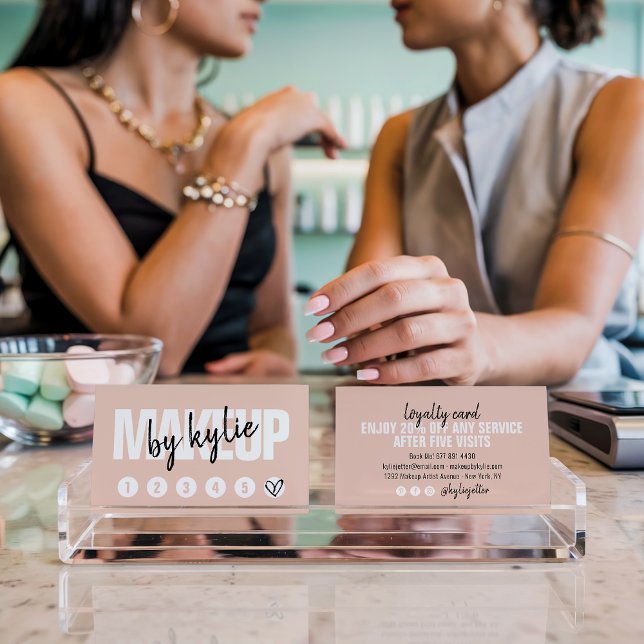 Escrita pingue-pongue do ponch do cartão de fideli (Makeup artist loyalty card punch script blush pink)