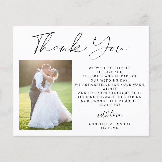 Escrito elegante 2 fotos obrigado de casamento (Frente)