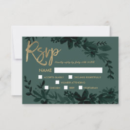 Escrito em ouro quente Casamento de rsvp verde ele