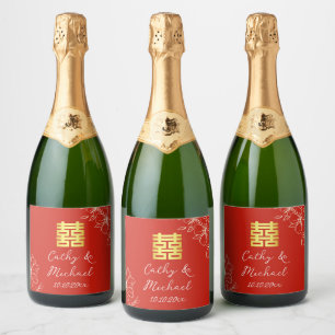 Escrito floral de casamento chinês moderno e elega