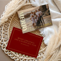 Escrito Moderno de Feliz Natal Uma Foto Dourada