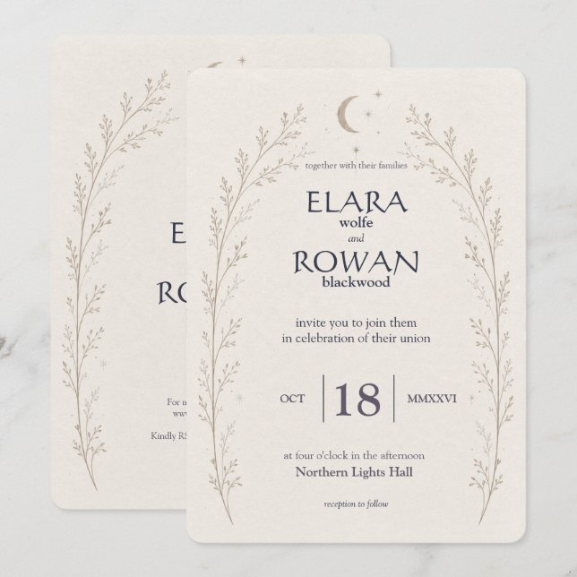 Escrito nas Estrelas Convite de Casamento Celestia (Frente/Verso)
