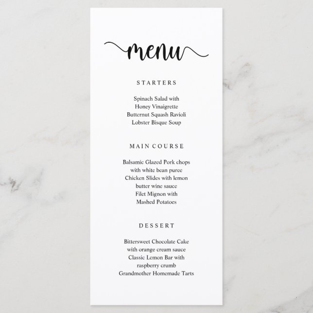 Escrito Negro Russo Moderno, Menu Janto Casamento (Frente)