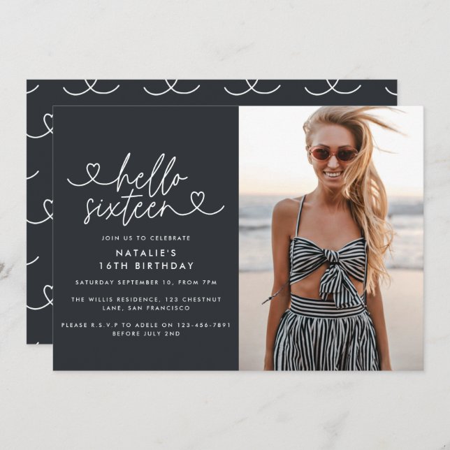 Escrito simples de na moda elegante do 16.º aniver (Frente/Verso)
