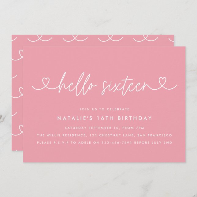 Escrito simples de na moda elegante do 16.º aniver (Frente/Verso)