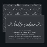 Escrito simples de na moda elegante do 16.º aniver<br><div class="desc">Simples na moda de 16 anos de idade,  simples script elegante e convite de 16 anos geométrico. Padrão geométrico moderno do dorso. Parte de uma coleção. A cor pode ser alterada.</div>