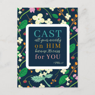 Escritura Floral 1 Peter 5:7 Cartão Postal