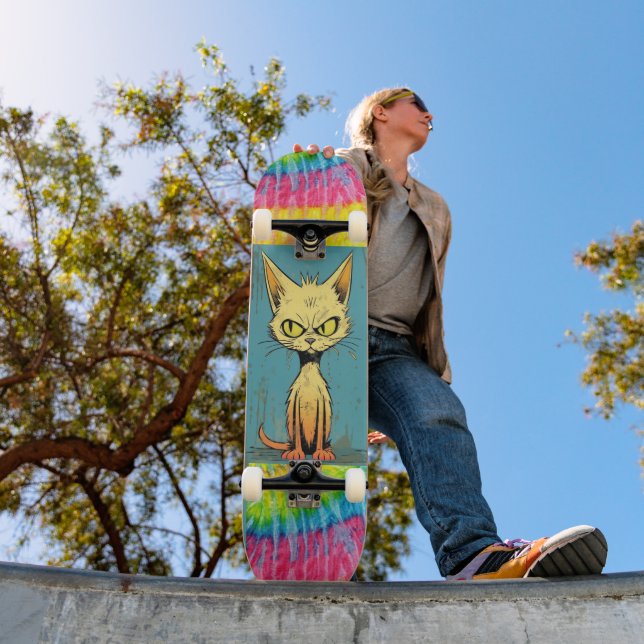 Escruffy Cat art Engraçado Skateboard Deck (Ao ar livre 1)