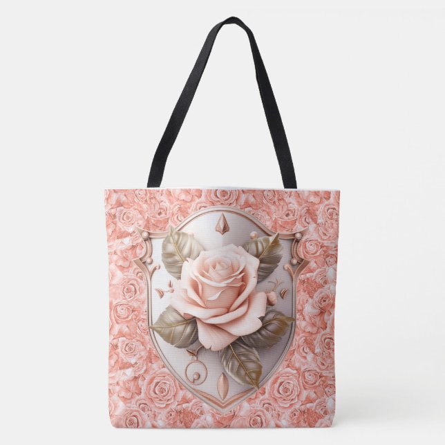 Escudo de Fé em Rosas Rosas Bolsa Grande Tote (Frente)