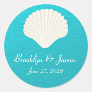Escudos em etiquetas do casamento de praia