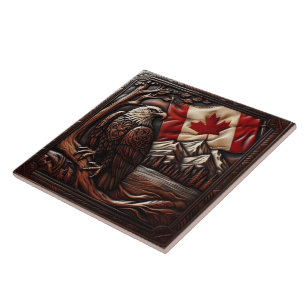 Escultura Canadiana de Alivio de águia com bandeir