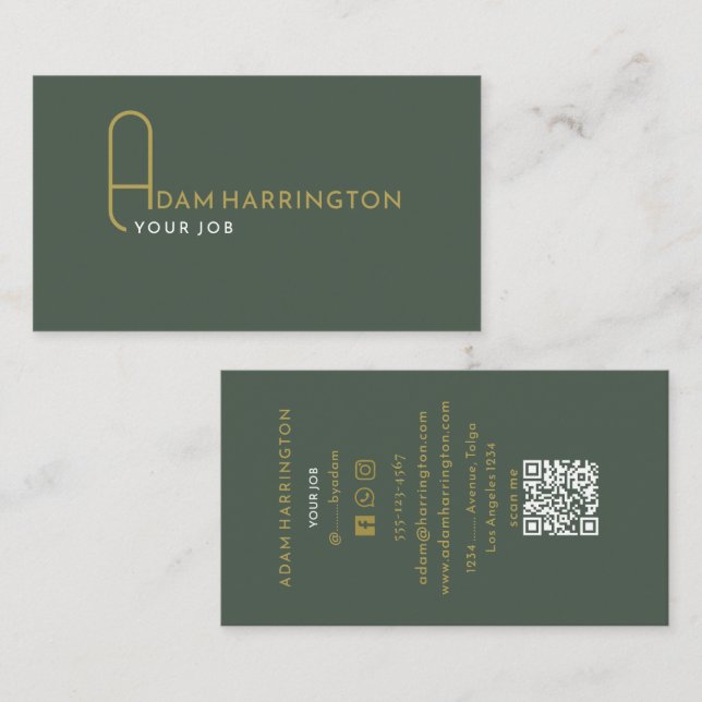 Escuro | Cartão de visita de Código QR Padrão Eleg (Frente/Verso)