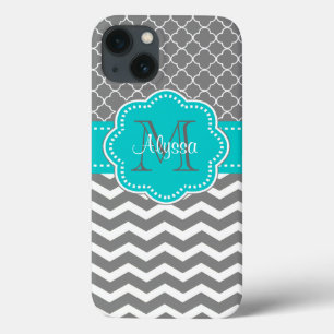Escuro - Chevron cinzento e azul personalizado