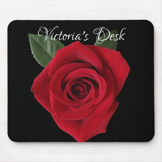 Escuro - mesa Mousepad da rosa vermelha com nome (Frente)