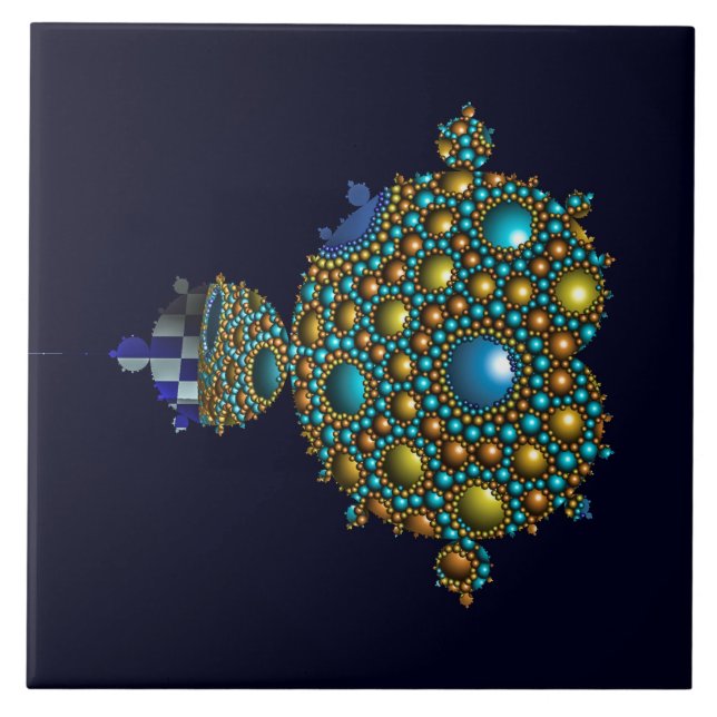 Esfera Apoloniana Fractal Mandelbrot Dourada Azul (Frente)