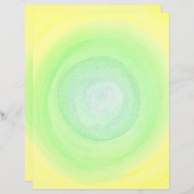 Esfera Verde Azul Pálida em Aquarela Amarela, Pape (Frente/Verso)