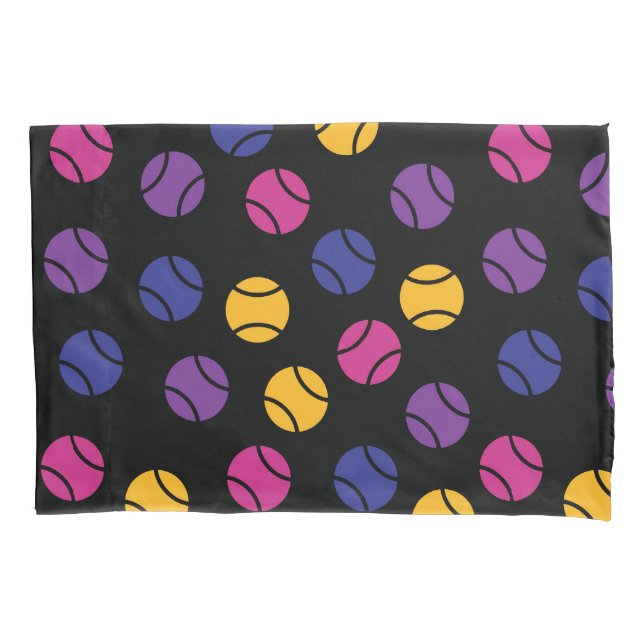 Esferas de tênis roxas e amarelas sobre fundo pret (Frente)