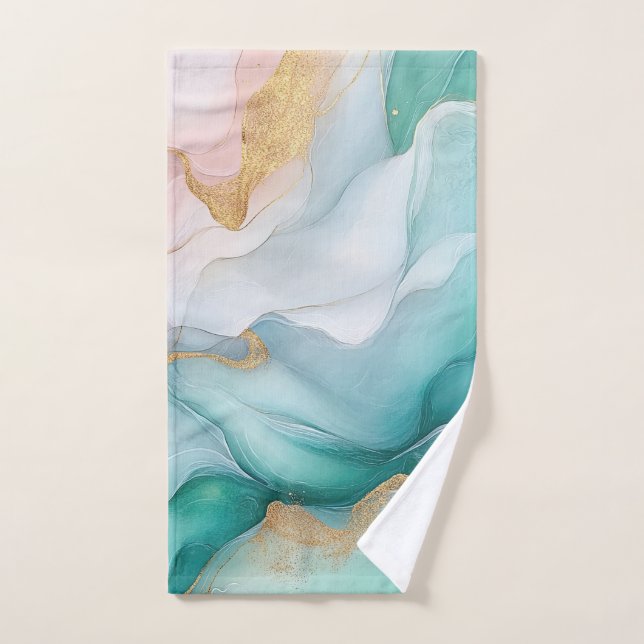 Esmeralda fluente e conjunto Dourado de toalhas ma (Toalha de mão)