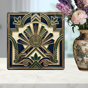 Esmeralda Naval Dourado Art Déco Raios de Sol Geom