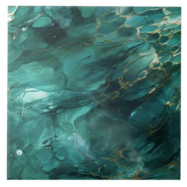 Esmeralda Teal e Ouro Abstrato Fluido (Frente)