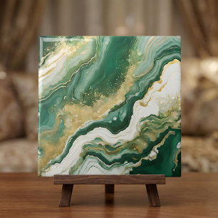 Esmeralda Verde & Dourado Mármore Ágata Abstrato