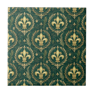 Esmeralda Verde e Dourado Padrão Real Damasko