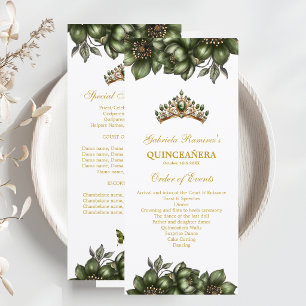 Esmeralda Verde Tiara Floral Dourada Quinceañera