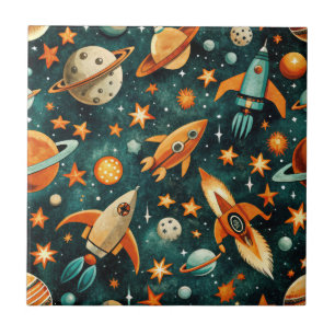 Espaço Atômico Laranja Teal Planeta Meados do Sécu
